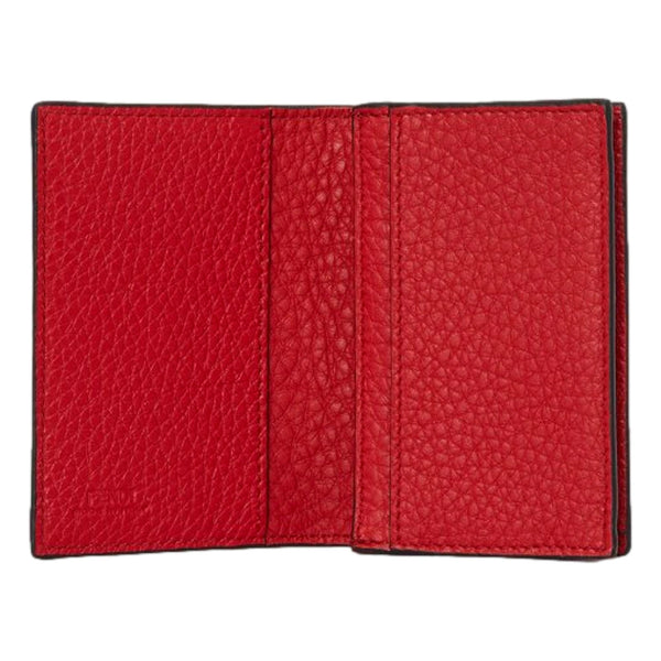 Fendi Red Grained Leather Baguette Logo Card Case Wallet in Fuoco Red, authentic new wallet, image 3