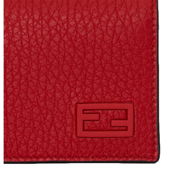 Fendi Red Grained Leather Baguette Logo Card Case Wallet in Fuoco Red, authentic new wallet, image 5