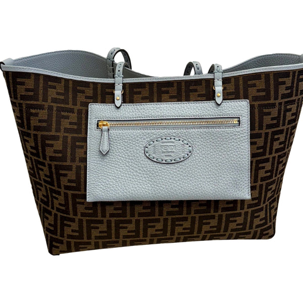 Fendi Reversible FF Canvas and Light Blue Leather Tote Bag – front view