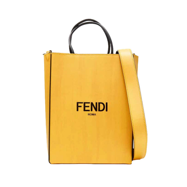 Fendi Roma 2Way Embossed Yellow Leather Crossbody Shopping Tote Bag in Black, authentic new handbag, image 1