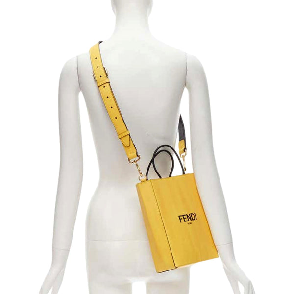 Fendi Roma 2Way Embossed Yellow Leather Crossbody Shopping Tote Bag in Black, authentic new handbag, image 11
