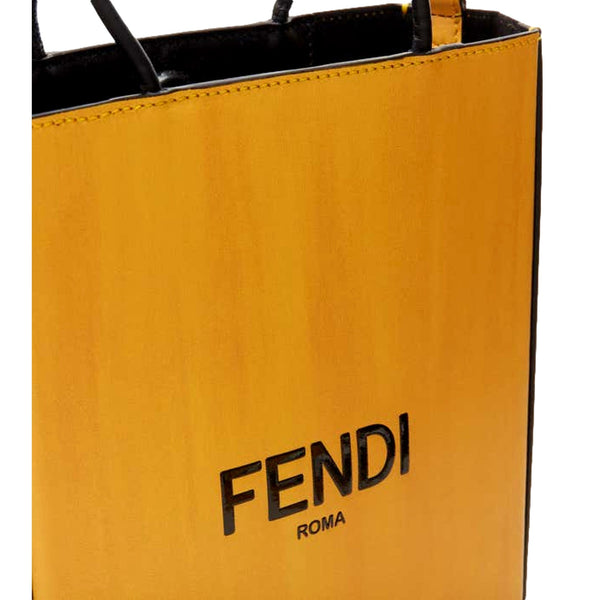 Fendi Roma 2Way Embossed Yellow Leather Crossbody Shopping Tote Bag in Black, authentic new handbag, image 6