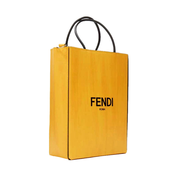 Fendi Roma 2Way Embossed Yellow Leather Crossbody Shopping Tote Bag in Black, authentic new handbag, image 2