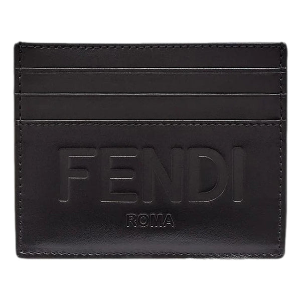 Fendi Roma Black Calfskin Leather Embossed Logo Card Case Wallet — photo 1