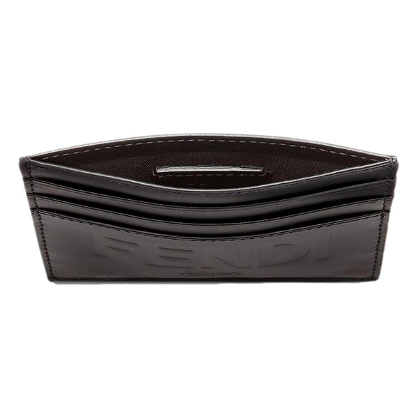 Fendi Roma Black Calfskin Leather Embossed Logo Card Case Wallet in Black, authentic new wallet, image 4