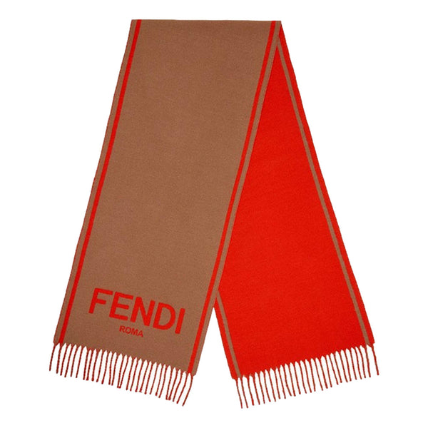 Fendi Roma Cashmere Scarf Beige Orange Logo in Beige, authentic new scarves & shawl, image 1