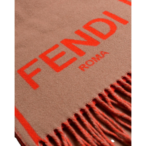 Fendi Roma Cashmere Scarf Beige Orange Logo in Beige, authentic new scarves & shawl, image 7
