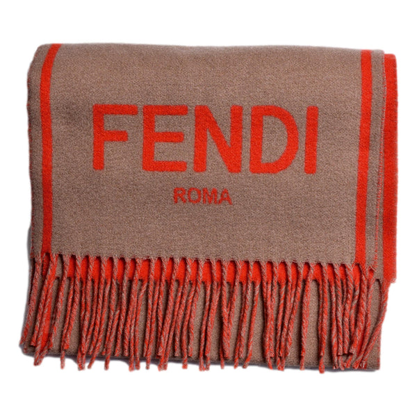 Fendi Roma Cashmere Scarf Beige Orange Logo in Beige, authentic new scarves & shawl, image 3