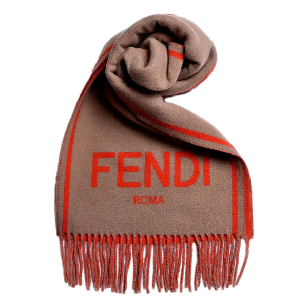 Fendi Roma Cashmere Scarf Beige Orange Logo in Beige, authentic new scarves & shawl, image 8