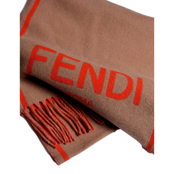 Fendi Roma Cashmere Scarf Beige Orange Logo in Beige, authentic new scarves & shawl, image 6