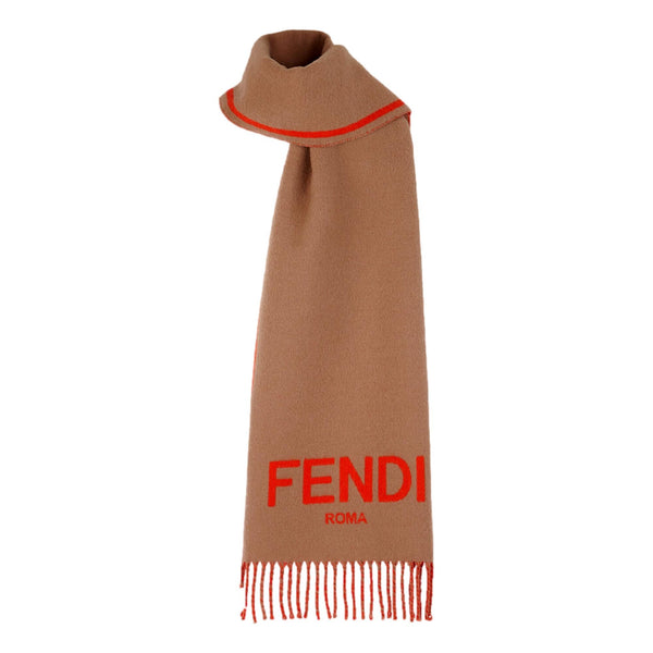 Fendi Roma Cashmere Scarf Beige Orange Logo in Beige, authentic new scarves & shawl, image 2