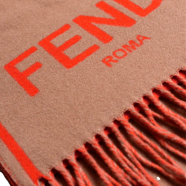Fendi Roma Cashmere Scarf Beige Orange Logo in Beige, authentic new scarves & shawl, image 5