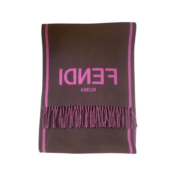 Fendi Roma Cashmere Scarf Purple Grey Logo in Purple, authentic new scarves & shawl, image 2