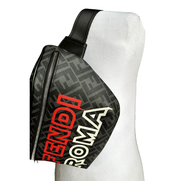 Fendi Roma Fendigraphy Nero and Rosso Leather Belt Bag in Nero (Black) and Rosso (Red), authentic new handbag, image 6