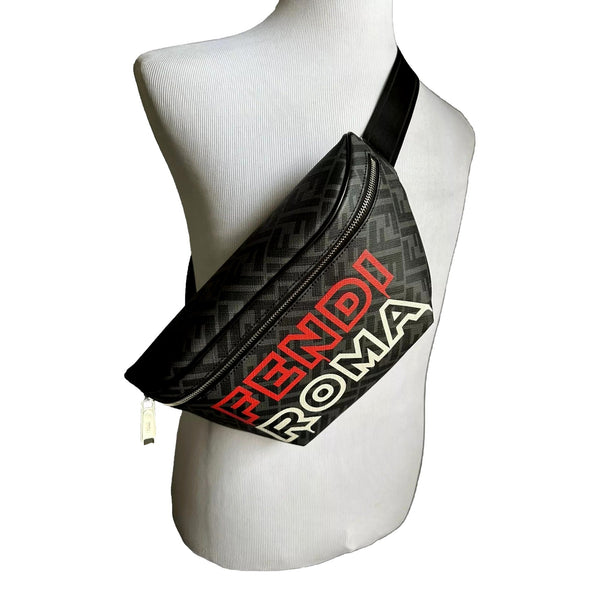 Fendi Roma Fendigraphy Nero and Rosso Leather Belt Bag in Nero (Black) and Rosso (Red), authentic new handbag, image 3