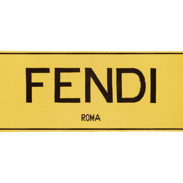 Fendi Roma Knitted Wool & Cashmere Yellow Black Logo Scarf in Black, authentic new scarves & shawl, image 1