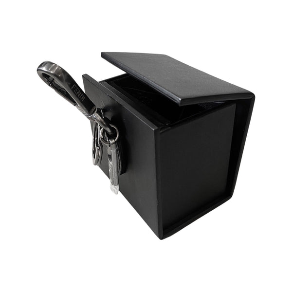 Fendi Roma Mini Box Black Leather Key Ring Charm in Black, authentic new keychain, image 5