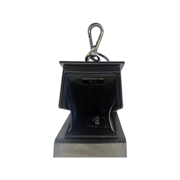 Fendi Roma Mini Box Black Leather Key Ring Charm in Black, authentic new keychain, image 6