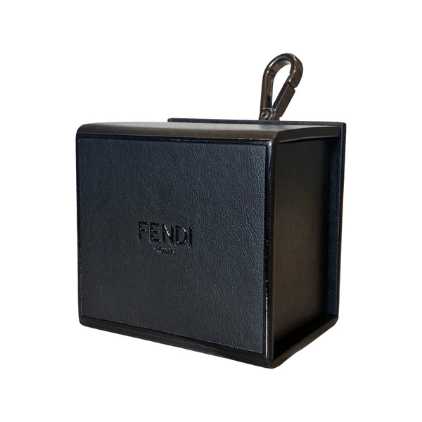 Fendi Roma Mini Box Black Leather Key Ring Charm in Black, authentic new keychain, image 2