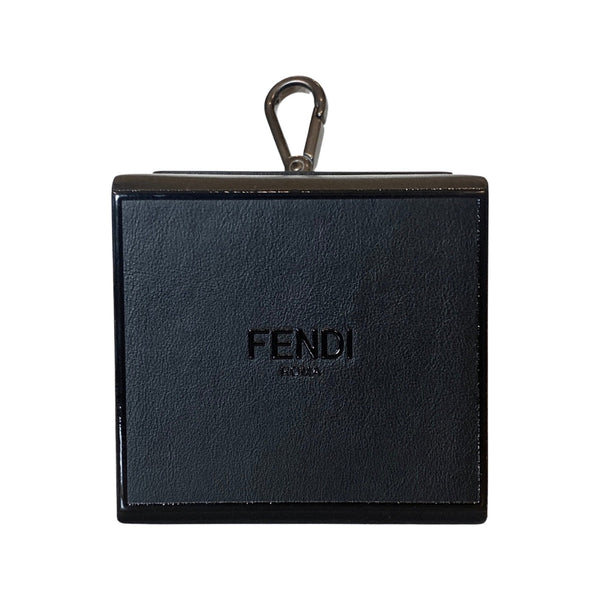 Fendi Roma Mini Box Black Leather Key Ring Charm in Black, authentic new keychain, image 1