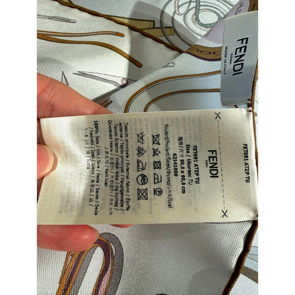 Fendi Multi-Color Graphic Print Silk Scarf Light Blue in Light Blue with Multi-Color Print, authentic new scarves & shawl, im