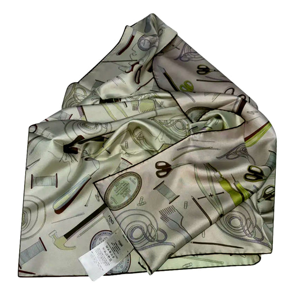 Fendi Multi-Color Graphic Print Silk Scarf Malva Multicolor in Multicolor on Neutral Base, authentic new scarves & shawl, ima