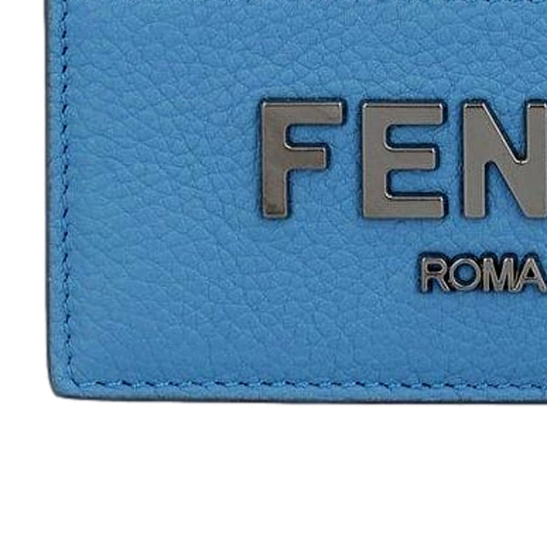 Fendi Signature Fiordaliso Blue Grained Leather Card Case Wallet in Fiordaliso Blue and Light Blue, authentic new wallet, ima