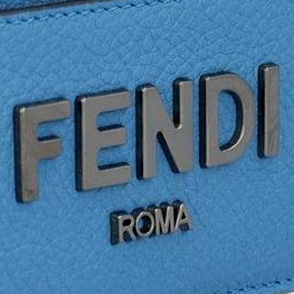 Fendi Signature Fiordaliso Blue Grained Leather Card Case Wallet in Fiordaliso Blue and Light Blue, authentic new wallet, ima