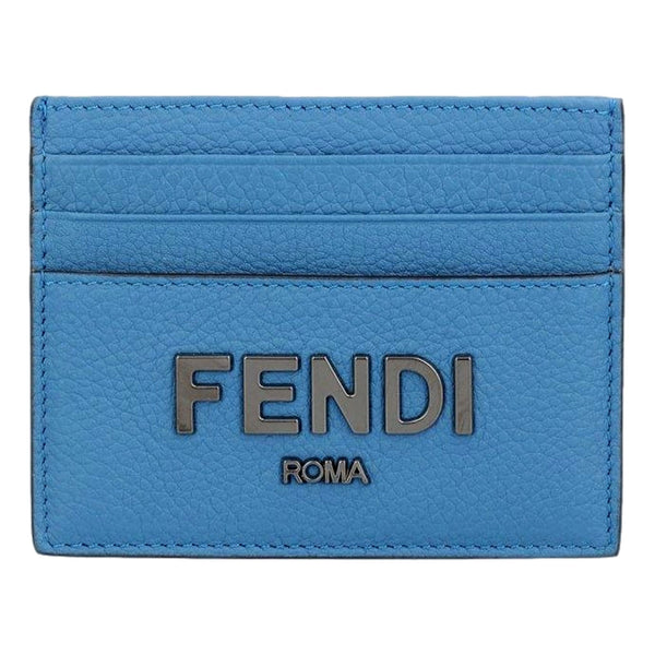 Fendi Signature Fiordaliso Blue Grained Leather Card Case Wallet in Fiordaliso Blue and Light Blue, authentic new wallet, ima