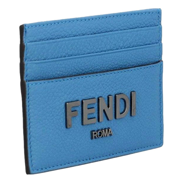 Fendi Signature Fiordaliso Blue Grained Leather Card Case Wallet in Fiordaliso Blue and Light Blue, authentic new wallet, ima