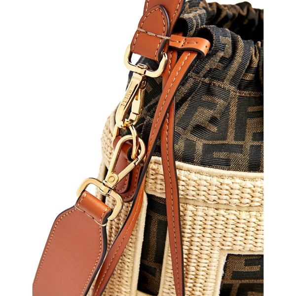 Fendi Step Out Straw and Canvas Medium Bucket Bag FF Monogram, authentic new handbag, image 5