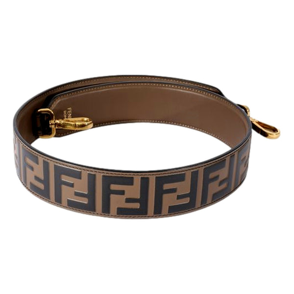 Fendi Strap You FF Zucca Brown Calfskin Leather Mini Shoulder Strap Gold Hardware in Brown and Black, authentic new accessory