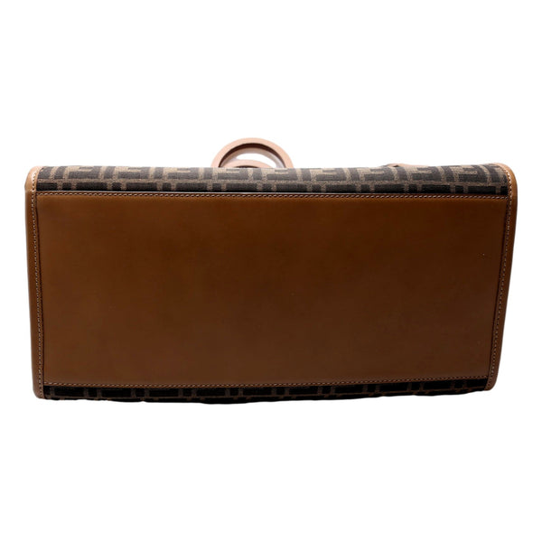Fendi Sunshine Large Zucca Jacquard Canvas and Brown Leather Top Handle Tote Bag in Brown, authentic new handbag, image 4