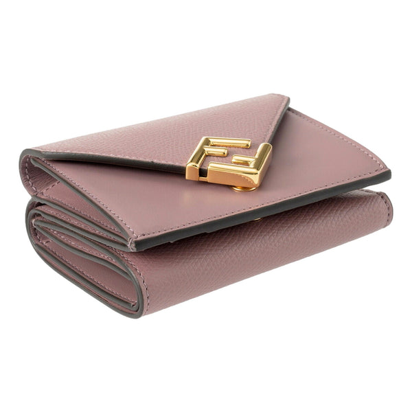 Fendi FF Diamond Leather Tri-Fold Wallet Dusty Mauve Gold-Tone Hardware in Dusty Mauve, authentic new wallet, image 3