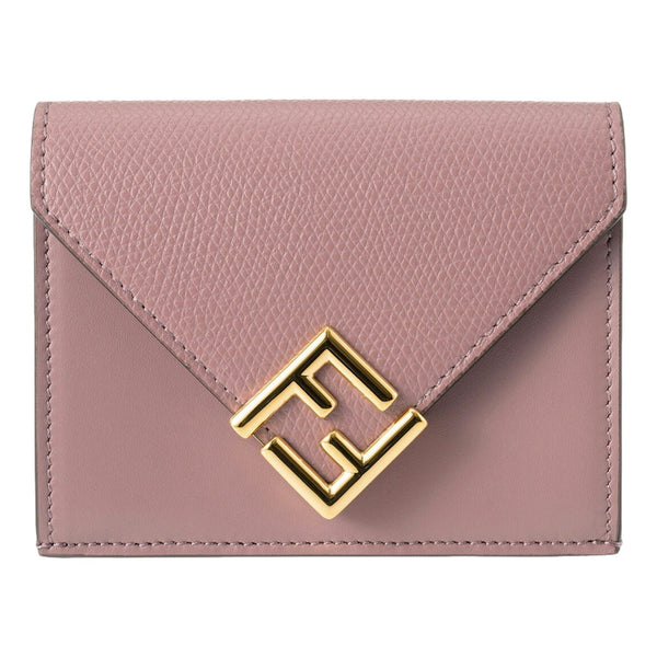 Fendi FF Diamond Leather Tri-Fold Wallet Dusty Mauve Gold-Tone Hardware in Dusty Mauve, authentic new wallet, image 1