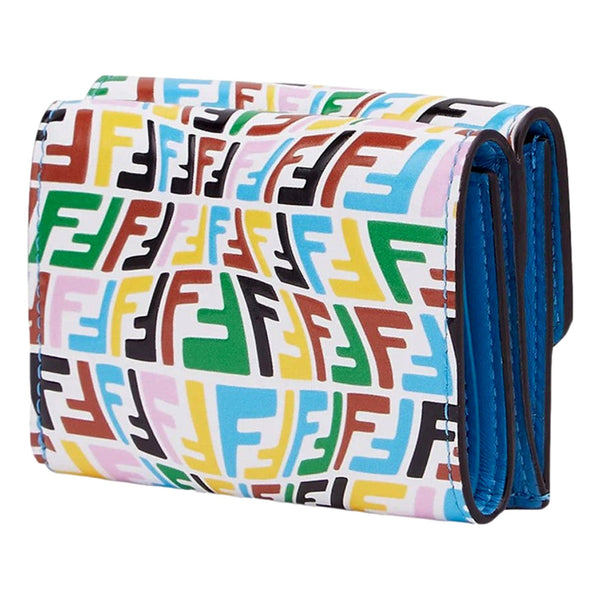 Fendi Vertigo Baguette Multicolor Leather Small Trifold Wallet in Cyber Blue and White, authentic new wallet, image 2