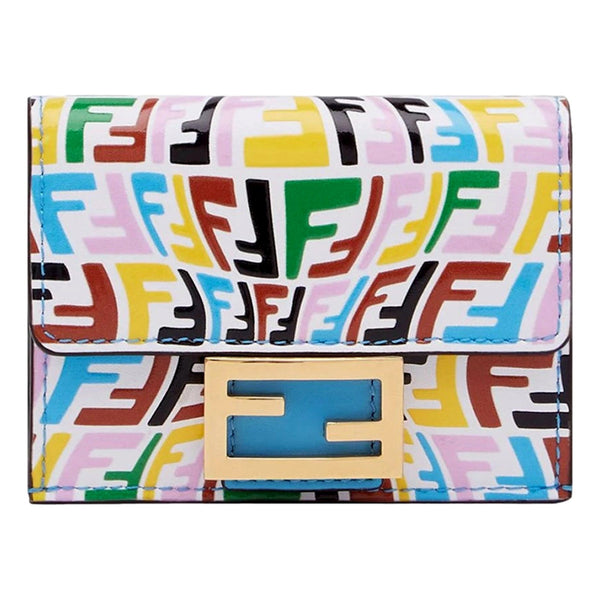Fendi Vertigo Baguette Multicolor Leather Small Trifold Wallet in Cyber Blue and White, authentic new wallet, image 1