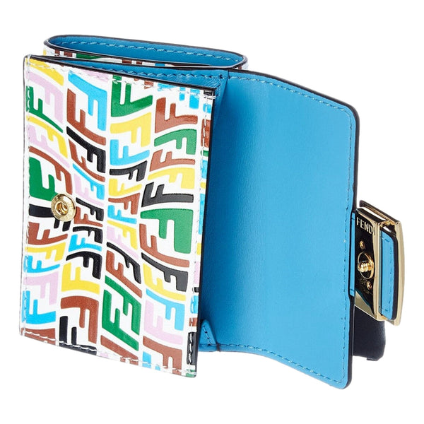 Fendi Vertigo Baguette Multicolor Leather Small Trifold Wallet in Cyber Blue and White, authentic new wallet, image 3