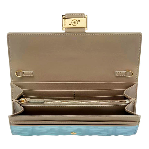Fendi Baguette FF Embossed Lambskin Wallet on a Chain Crossbody in Light Blue in Light blue, authentic new handbag, image 4