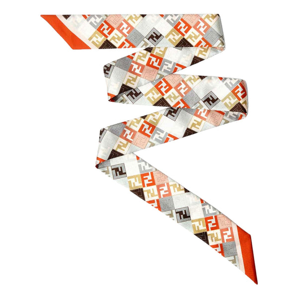 Fendi Silk Wrappy Scarf in Multicolor FF Patchwork Print – front view