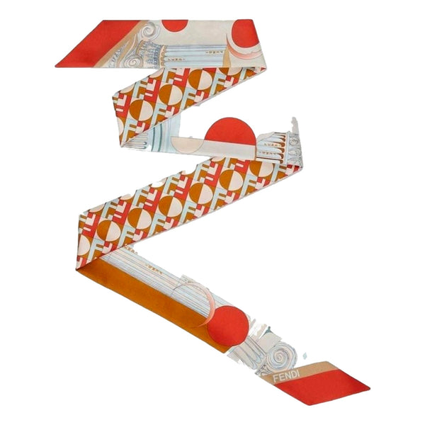Fendi Two Sided Silk Wrappy Scarf in Red and Orange FF Print – front view