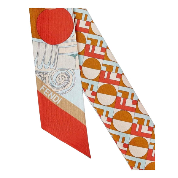 Fendi Two Sided Silk Wrappy Scarf in Red and Orange FF Print – product photo 2
