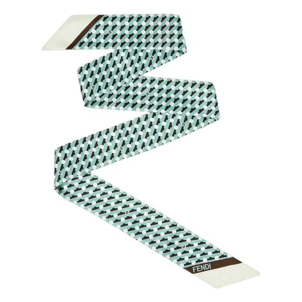 Fendi Wrappy Silk Bag Scarf in Green Geometric Print – back view
