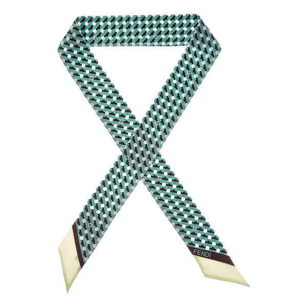 Fendi Wrappy Silk Bag Scarf in Green Geometric Print – front view