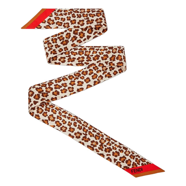 Fendi Wrappy Silk Bag Scarf in Leopard Print with Red Border – front view