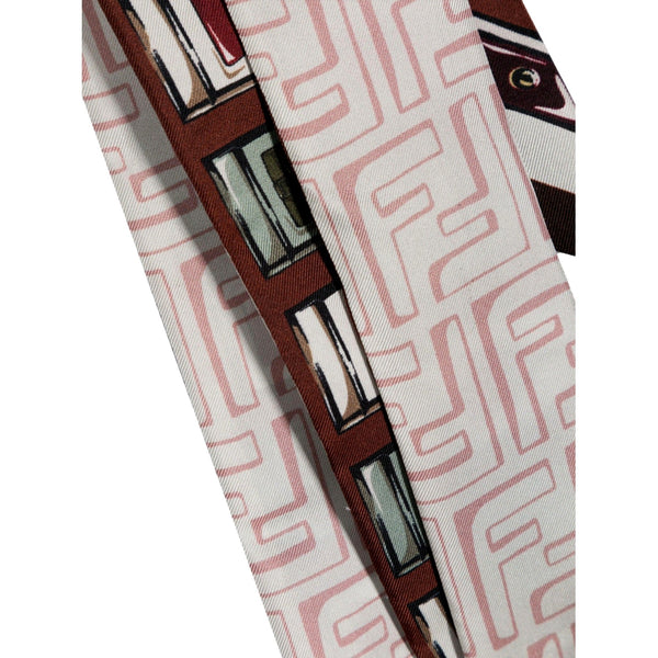 Fendi Baguette Print Silk Wrappy Scarf Dark Brown and White – back view