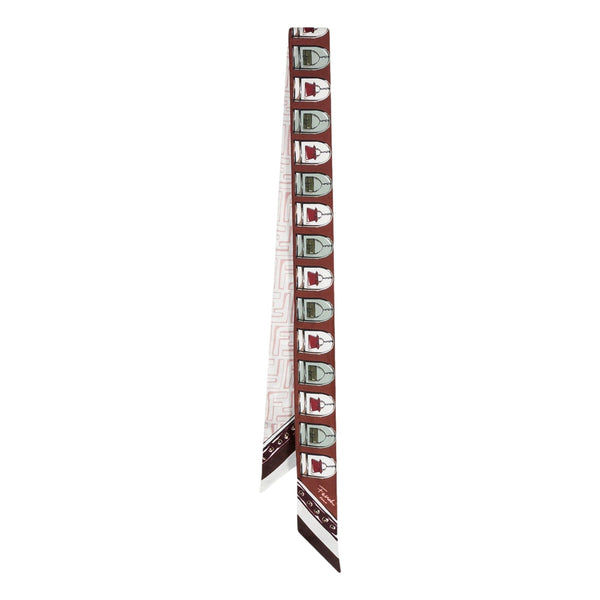 Fendi Baguette Print Silk Wrappy Scarf Dark Brown and White – front view