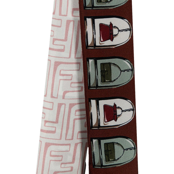 Fendi Baguette Print Silk Wrappy Scarf Dark Brown and White – product photo 3