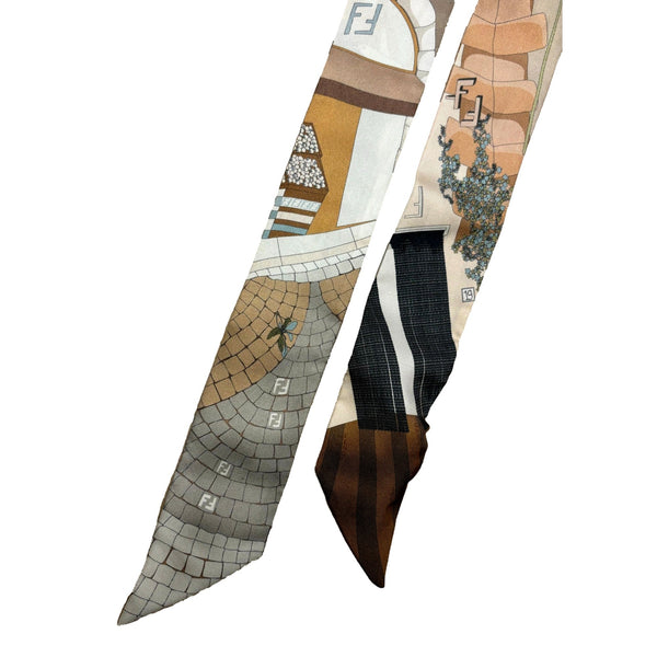 Fendi Roma Boutique Print Silk Wrappy Scarf Multicolor – base detail