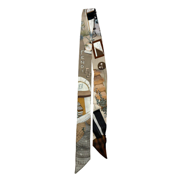 Fendi Roma Boutique Print Silk Wrappy Scarf Multicolor – front view